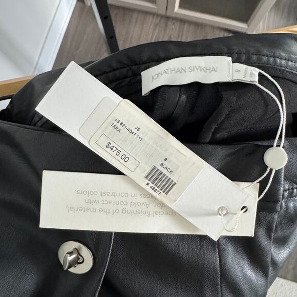 Jonathan Simkhai Tara Black Faux Leather Pants 8 NEW Pleated High Rise Wide Leg - Picture 6 of 6